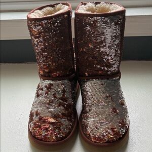 UGG Classic Brown & Silver Sequin Sparkle Boots